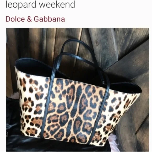 DOLCE & GABANA PONY HAIR -Leopard Print Tote Bag with Black Accents - Picture 6 of 12